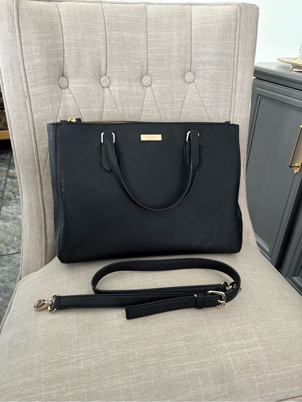 kate spade Black Saffiano Satchel with Detachable Strap